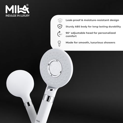Image of Mila Blanc 3-Function Hand Shower with Filter | Rain, Massage & Mist Spray Modes | Matt White Finish | ModernDesign | Includes Hose (1.5m), Bracket & Installation Kit (120 * 260mm)