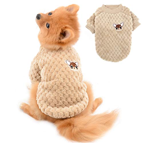 SELMAI Pullover Dog Sweater Soft Fluffy Fleece Winter Coat for Small Dogs Medium Cats Puppy Chihuahua Clothes Dachshund Pets Warm Outfit Solid Color Windproof Cold Weather Walking Outdoor Brown M
