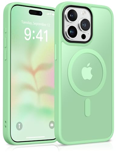 GONEZ Magnetic for iPhone 15 Pro Max Case,Compatible with MagSafe,[Military-Grade Drop Protection][Anti-Fingerprint] Slim Translucent Matte Back Shockproof Phone Protective Case(Bamboo Green)