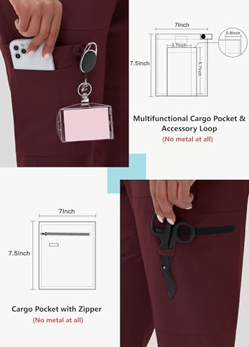 Image of MIVEI High Waisted Jogger Style Scrub Pants for Women - 8 Pockets Medical Bottoms Tapered Yoga Waistband Ribbed Ankle Cuffs