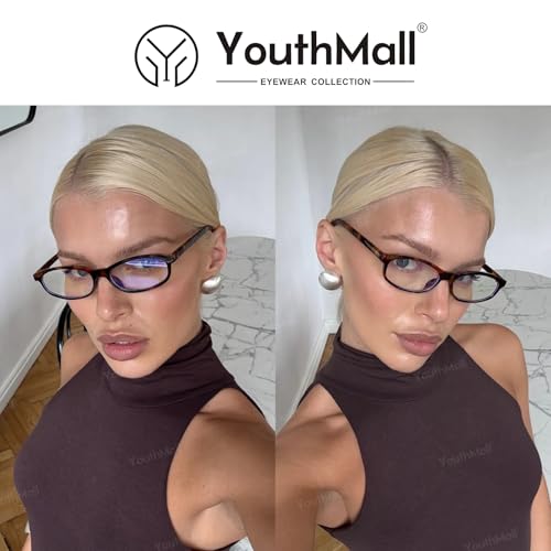 Image of Trendy Rectangular Glasses for Women Men Narrow Square Blue Light Blocking Fake Eyewear Y2K Cosplay Glasses