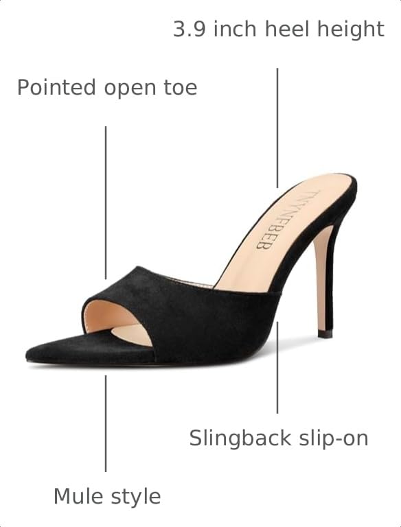Image of TNYNFBEB Womens Stiletto High Heel Pointed Open Toe Sandals Mules Shoes Slingback Slip-on Prom Party Dress Summer 3.9 Inches Heels