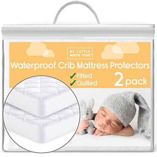 Image of Pack n Play Fitted Waterproof Mini Crib Mattress Protector | 2 Pack | 27" X 39" | Quilted Crib Mattress Cover Pad Fits Most Pack n Plays, Mini Crib, Playards and Foldable Mattresses