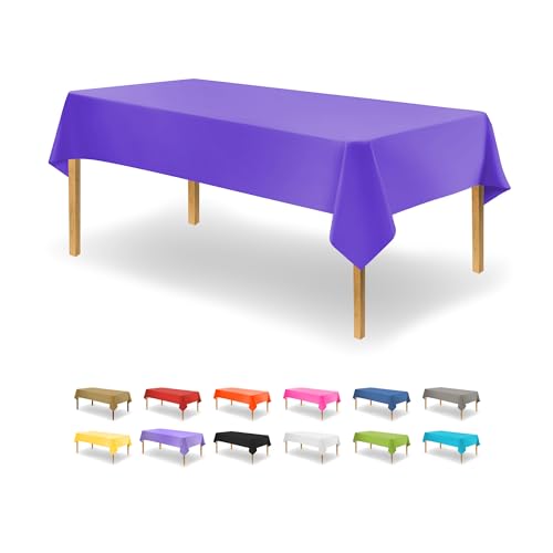 Image of Party Dimensions Purple Disposable Plastic Tablecloth for Rectangle Tables (48 Pack) Premium Decorative Table Cloths for Parties, Events & Weddings, Indoors & Outdoors, 54 x 108 inche