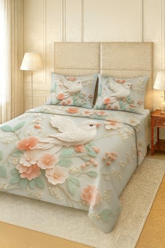 Image of King Size 7D Digital Print Bedsheet - 350 TC Cotton, Kids Friendly Design, Soft & Breathable 180 GSM Fabric, Machine Washable, Gift-Ready Packaging. (108x108 Inches). (Bird)