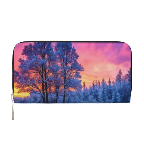 Winter Printed Zip Around Long Wallet For Women Men Pu Leather Clutch Purse,Card Holder, Coin Pocket Stylish Travel Leather Billfold For Daily Use & Gifting