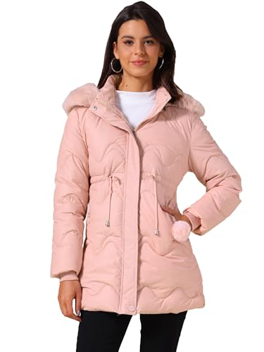 Image of Allegra K Women's Winter Thicken Puffer Coat Faux Fur Removable Hood Warm Parka Jacket, Pink, L