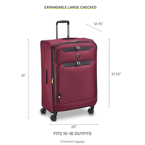Image of DELSEY PARIS Sky Max 3.0 Checked Suitcase 28 Inch Large, Lightweight Softside Expandable Luggage, Spinner Wheels, Soft Touch Handle, Burgundy