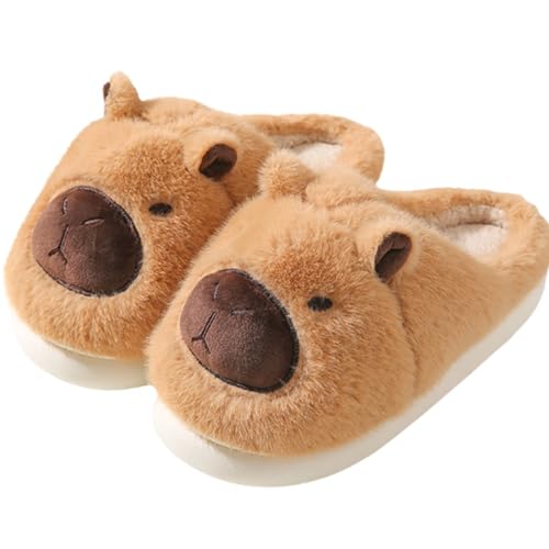 Kapi Bara fur slippers women's fall and winter outside wear thick bottom indoor home warm Baotou cotton slippersStepping on shit feeling cotton slippers female fall and winter thick bottom indoor comfortable lightweight plush warm Mao Tuo moon shoes (Brown, Adult, Women, 7.5, Numeric, US Footwear Size System, Medium)