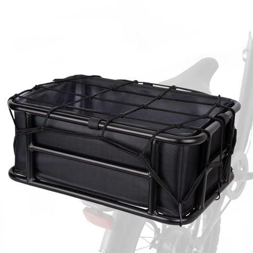 Lambolt Rear Rack Bike Basket for E-Bikes & Bikes - Heavy-Duty Bicycle Basket with Waterproof Liner Cargo Net & Rain Cover - Great for Groceries Dogs Pets & Daily Commutes