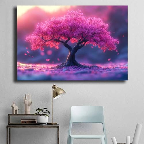 Toile murale arbre de fleurs roses pour sublimer un mur blanc vide - 4