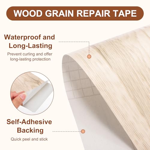 Image of MECCANIXITY Wood Grain Repair Tape, 4 Inch x 33 Feet Self Adhesive Wood Grain Tape Multi-Purpose Wallpaper Border Trim for Furniture Floors Windows Doors Tables Home DIY Projects, Cream