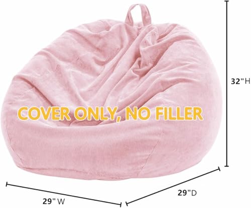 Nobildonna Bean Bag Chair Cover (No Filler) for Kids and Adults,Beanbag Stuffed Animal Storage Without Filling Plush Toys Holder and Organizer Soft Premium Corduroy 200L (Pink) - Image 3