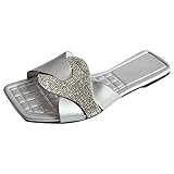 Genérico Pantuflas Invierno elegantes, planas, con punta abierta, zapatillas, chanclas, verano, informales, cómodos, zapatos de viaje para la playa Zapatillas Invierno Mujer Casa (Silver, 38)