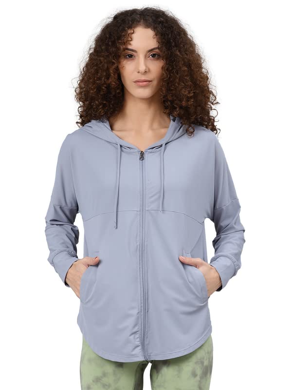 fitkin Women's Blue Solid Hooded Front-Open Training Jacket-picture-37