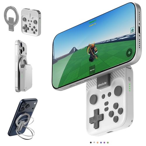 abxylute M4 Snap-On Mobile Gaming Controller für Android & iPhone, leichter, tragbarer Handy-Controller, Retro-Emulator-Gamepad im Taschenformat mit Ständer, Dual-Joystick-Turbo, Magnet (white)