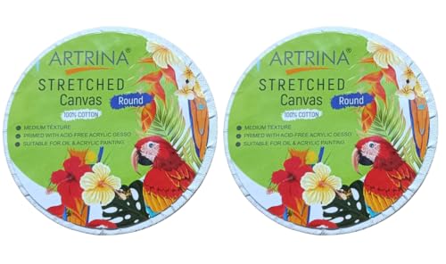 Image of Artist Standard Series 10 Oz (440 GSM) 100% Cotton Pre-Stretched Canvas with Wooden Frame 18x40 mm | Primed Canvas Stretched for Oil & Acrylic Painting 18 inch x 18 inch (45x45 cm), Pack of 6