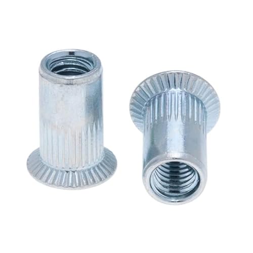 Keple M6 Blindnietmuttern, Senkkopf, genuteter Rundkörper, offenes Gewindeeinsatz, 6 mm Mutterneinsatz, Rändelnietmutter aus verzinktem Stahl, Rivsert für Stahl, Legierung, Kupfer, Kunststoff, Fibergl