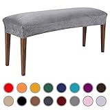 Colorxy Velvet Bench Covers for Dining Room - Stretch Spandex Upholstered Bench Slipcover Rectangle Removable Washable Bench Furniture Seat Protector for Living Room, Bedroom, Kitchen (Silver Grey)