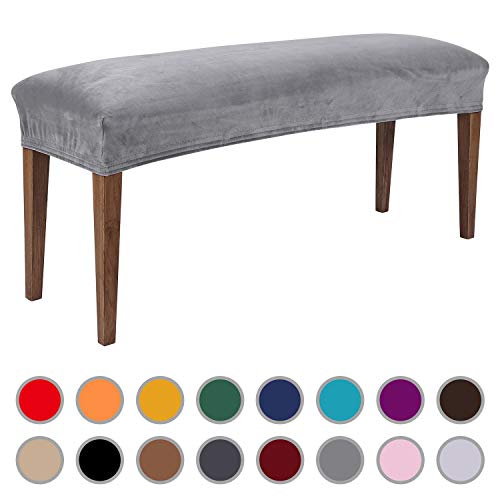 Colorxy Velvet Bench Covers for Dining Room - Stretch Spandex Upholstered Bench Slipcover Rectangle Removable Washable Bench Furniture Seat Protector for Living Room, Bedroom, Kitchen (Silver Grey)