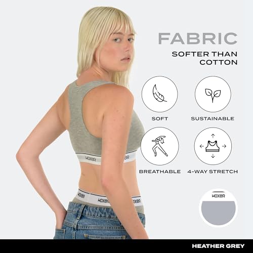 Image of Woxer Boss Bralette for Women - Wireless, Seamless, Comfortable Racerback - Soft Modal Workout & Sports Bra, Lounge, Yoga & Sleep Bralette, Everyday Wireless Bra, Heather Grey M
