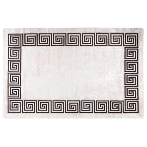 Tapis lavable en velours design haut de gamme beige clair moderne - 4