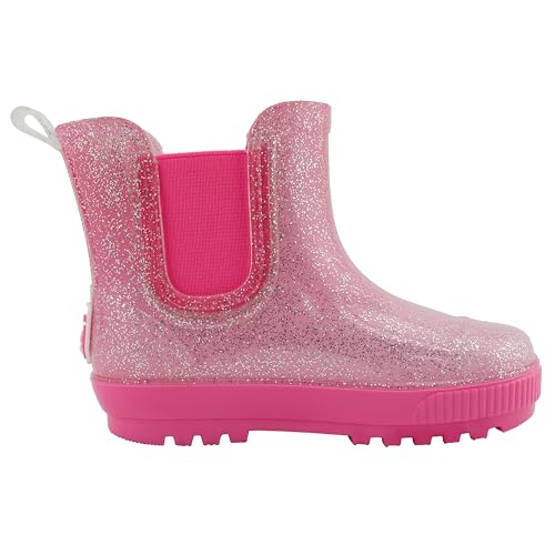 BEARPAW Toddler and Kids' Chelsea Rain Boots, Waterproof Rubber Rainboot, Girls/Boys Light Water Shoes for Muddy Park/Hiking - Pink Glitter, Size 4T by BEARPAW - Image 5