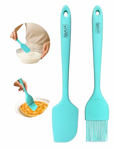 Image of NAALSA GLENZ 2Pc Set Silicone Spatula and Oil Brush Heat Resistant (1PC Spatula & 1PC Oil Brush), Food Grade, Non-Stick for Cooking & Baking, Pastry Brush for Dosa Tawa & Grilling (2pc Combo)