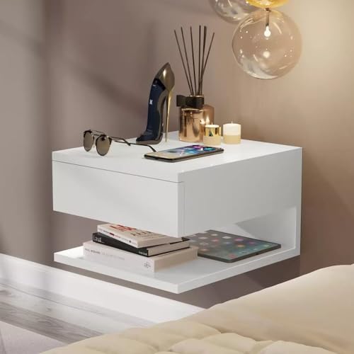 Kit 2 Mesas de Cabeceira Decor Suspensa/Aérea com Gaveta e Prateleira Branco