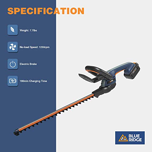 BLUE RIDGE BR8260U Cordless Hedge Trimmer, with Battery and Charger,40V 2.0Ah 24 Inch Blade Length, 3/4-Inch Cutting Thickness, Dual Action Laser Blade - Thumbnail 3