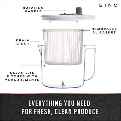Bino | Salad Spinner - 2.6 Qt | Small Manual Lettuce Spinner With Built-In Draining System | Salad Spinner, Colander, And Water Pitcher In One | Fruit & Vegetable Basket Colander | Kitchen Gadgets #TOP2