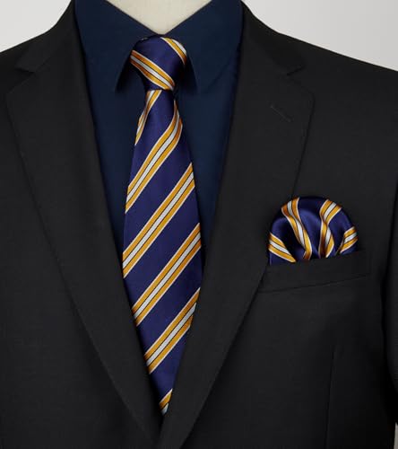 Image of HISDERN Mens Dress Shirt with Tie Pocket Square Set Classic Button Down Shirt Matching Tie Long Sleeve Shirts