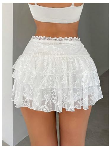 Women's Y2K Lace Ruffle Skirt Going Out Party Rave Club Date Night Mini Skirts2