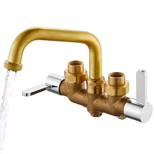 Aolemi Laundry Utility Sink Faucet Wall Mounted Laundry Tub Faucet 3 Inch Center with 2-Handle,NPT3/4 Threaded End,6 Inch Spout Chrome and Brass