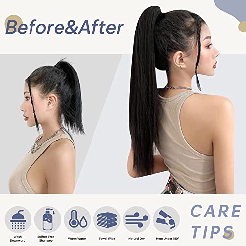 LaaVoo Pony Tail Extensions Real Human Hair 14 Inch 70g Natural Black Remy Straight Ponytail hair Extensions #1 - Image 4