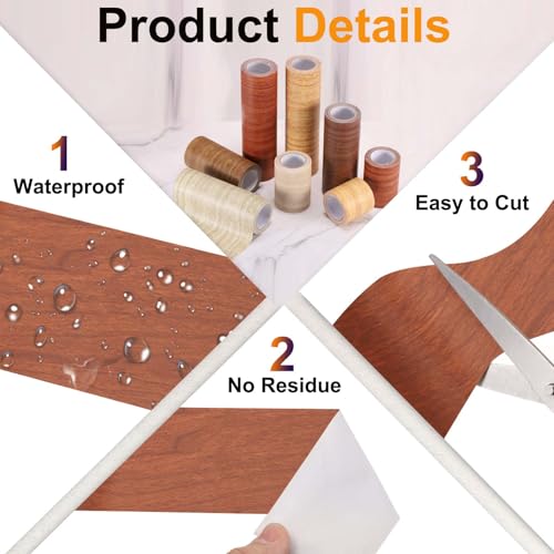 Image of PATIKIL Wood Grain Tape 4.7 inch x 32 ft, Self-Adhesive Wood Texture Repair Tape Realistic Wooden Effect Patch for Furniture Cabinets Floor Walls, Red Brown
