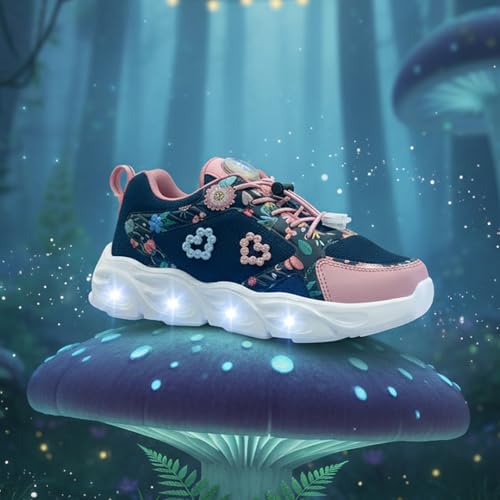 Image of Hopits GlowGetters Kids Girls and Boys Chunky Platform Shoes Sneakers | Floral Print LED Light-Up Sneakers | Lightweight Athletic Trainers Shoes