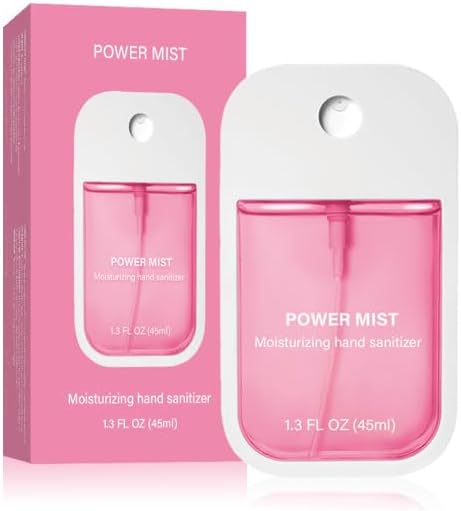 Power Mist Hydrating Hand Sanitizer Spray, Travel-Size 45ml/1.5 Fl oz Portable Cute Multi-Flavor Gentle Sanitizer for Adults (Strawberry flavor)