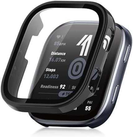(1 Pack) Orzero Watch Case Compatible for Amazfit Bip 6, Protective PC Frame Face Cover Built-in Tempered Glass Screen Protector, Scratch Resistant Shock Absorbing - Matte Black