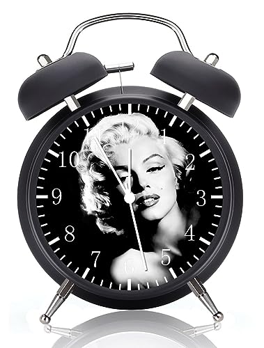 HDecor Twin Bell Monroe Alarm Desk Clock with Night Light Quite Silent Non Ticking 4 Inches Metak