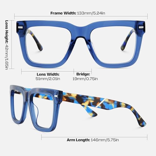 Image of Zeelool Square Glasses Frames for Men Fashion Blue Fake Eyeglasses With Clear Lens Vintage Acetate Full Eyewear Glasses Redina JGA270431-03