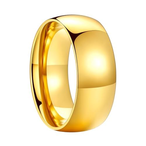 FaithHeart Band Rings 2/4/6/8 mm Width Stainless Steel/18K Gold Plated Polished Wedding Bands for Men Woman Personalized Customizable Gifts 8mm-Gold 9