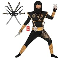 Morph Deluxe Black Ninja Costume Kids, Boys Ninja Costume With Toy Swords, Halloween Costumes For Kids, 4-6 Years