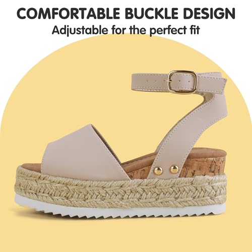 Image of PANDANINJIA Girls Sandals Wedge Platform Espadrille Open Toe Summer Little Big Kid Flower Girl Heels Dress Shoes