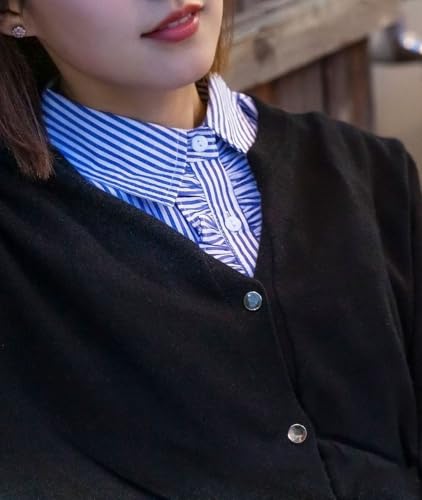Image of GUZOSJO Blue Striped Detachable Collar Shirt,Dickey Half Blouse False Collar for Lady Girls Men