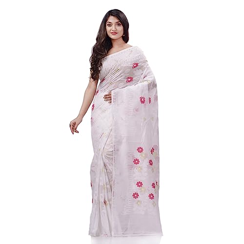 dB DESH BIDESH Women`s Rangabati Resham Dhakai Jamdani Pure Cotton Handloom Saree without Blouse Piece