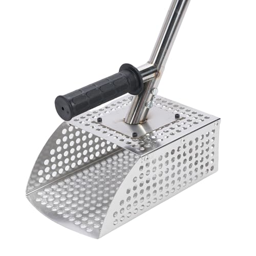 Asixxsix Sandschaufel für die Metallsuche, 2-in-1-Design, Edelstahl-Sandsiebschaufel mit langem Griff, für Strand, Unterwasser-Schatzsuche, Metalldetektor-Zubehör