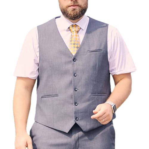 Mens Formal Waistcoat, Gray Plus Size Loose Suit Vest Sleeveless V Neck, Business Casual Fat Men Dress for Tuxedos Wedding,8XL, Light Gray
