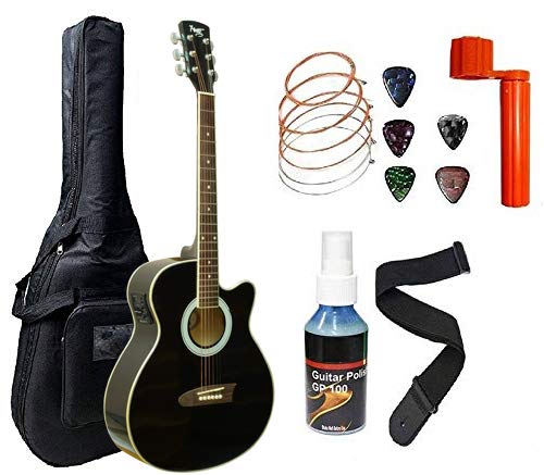 Xtag Black Semi Acoustic 40" Acoustic Guitar Combo With Bag, Belt, String Set, Polish, Winder and Picks