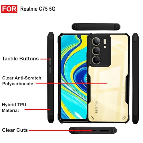 Image of Zapcase Back Case Cover for Realme C75 5G| Compatible for Realme C75 5GBack Case Cover | Clear Case with Camera Protection | (TPU + PC | Matte Black)